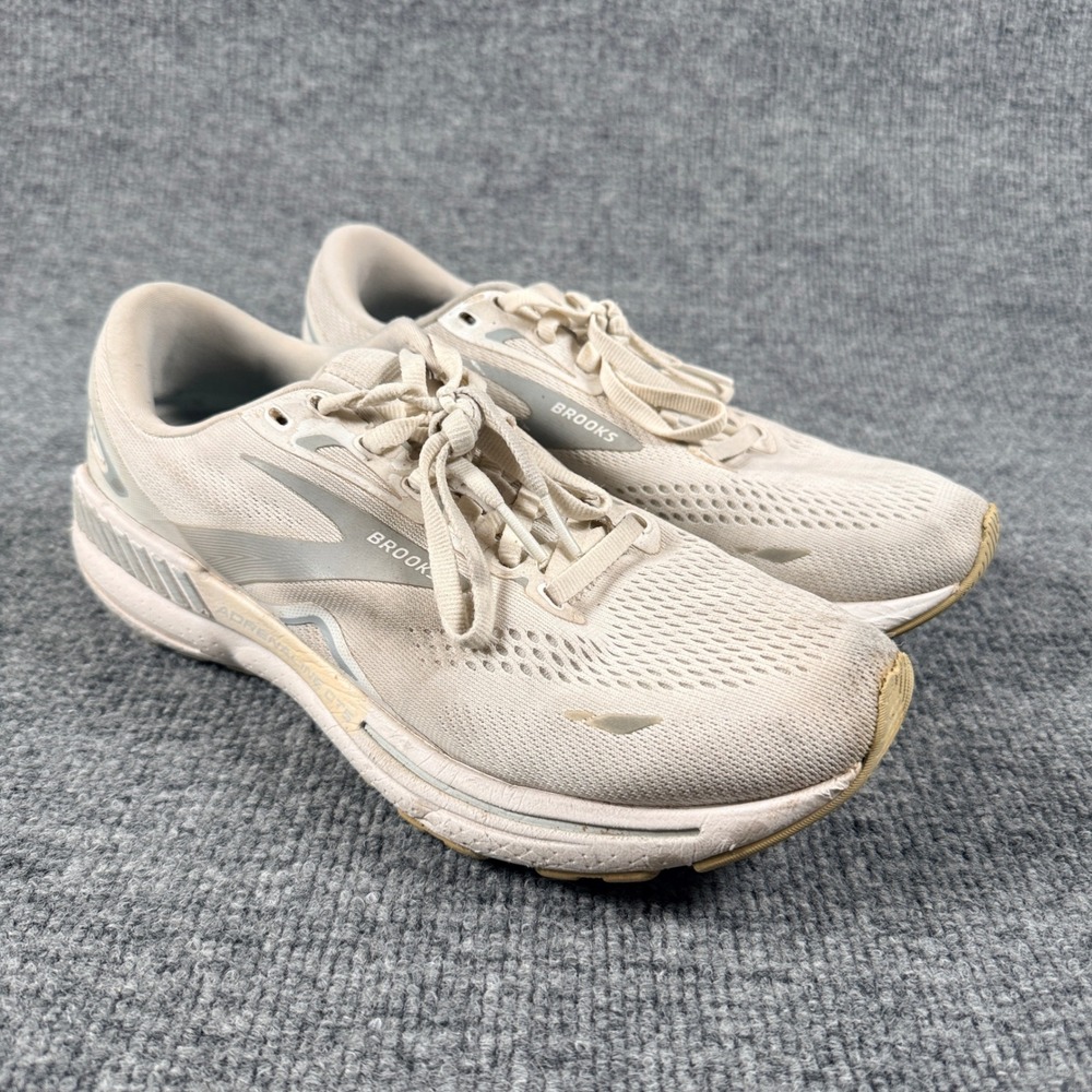 Brooks Womens Size 9 Adrenaline Gts 23 Sneakers White Silver Running Lace Up